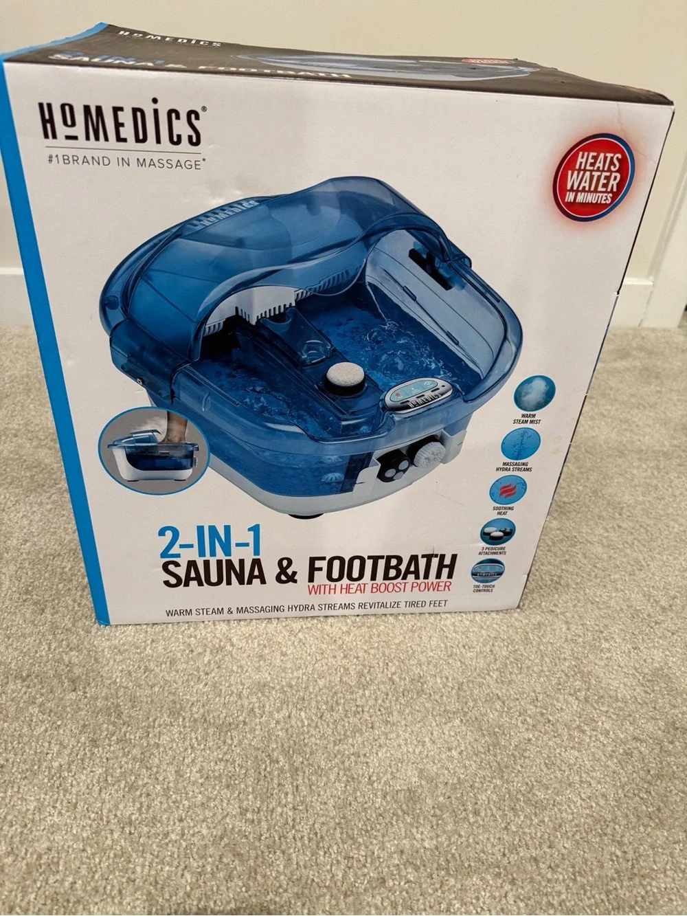 BRAND NEW - NEVER USED Homedics Blue & White 2-in-1 Sauna Footbath
